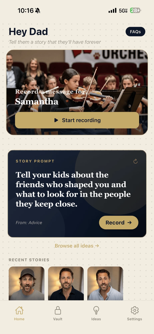 The Hey Dad app — a father's vault of video messages for each of his children