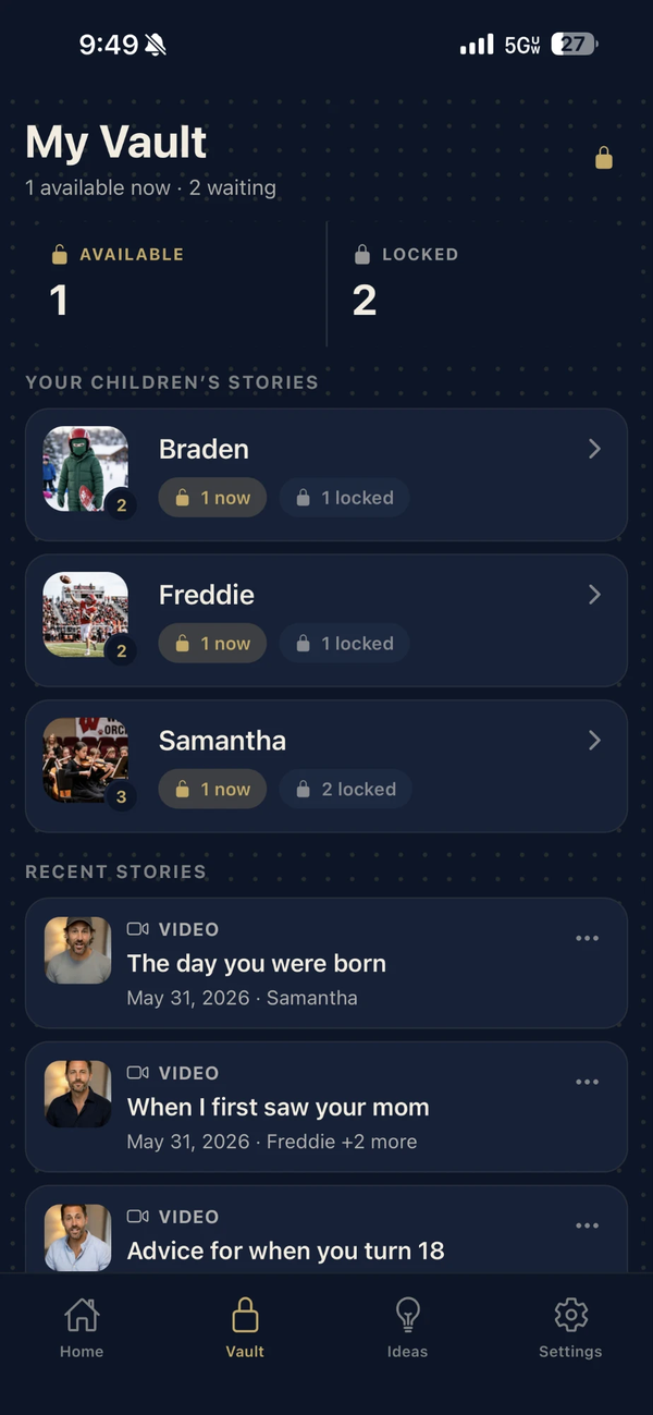 A child’s vault of time-locked messages in the Hey Dad app